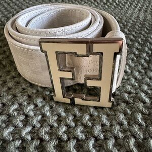 Fendi Cream Belt with Silver Logo Buckle